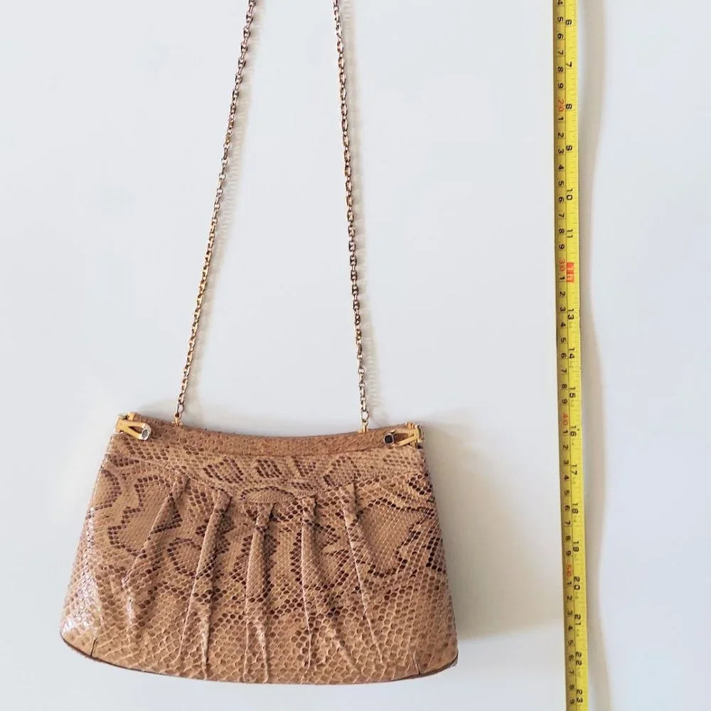 Finesse La Model Brown Snakeskin Clutch Handbag Chain Coin Purse VTG